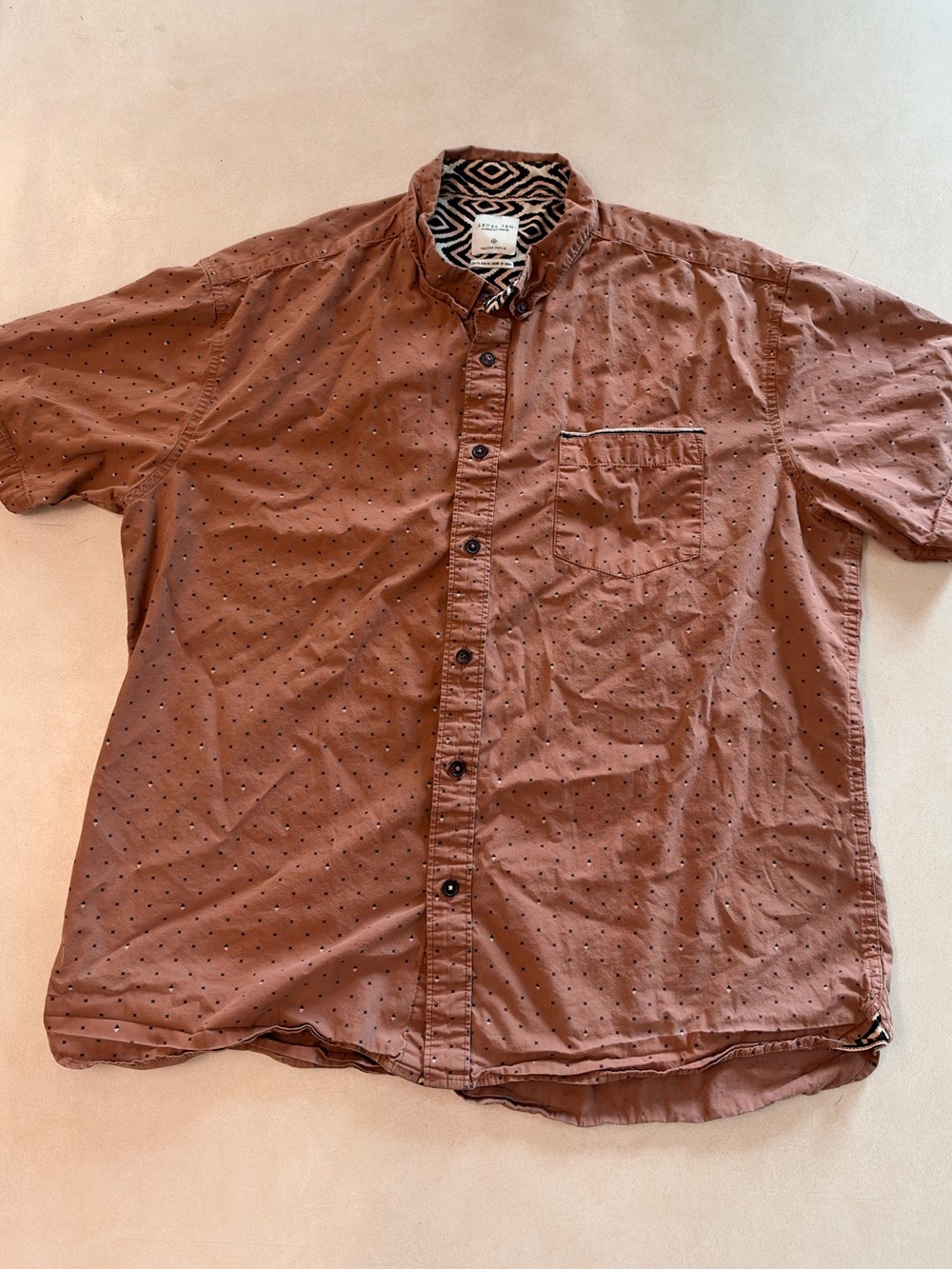 Level Ten Men XL Mauve Micro Print Short Sleeve Button-Up Cotton Shirt